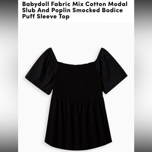 Torrid Black Babydoll Smocked puff sleeve top